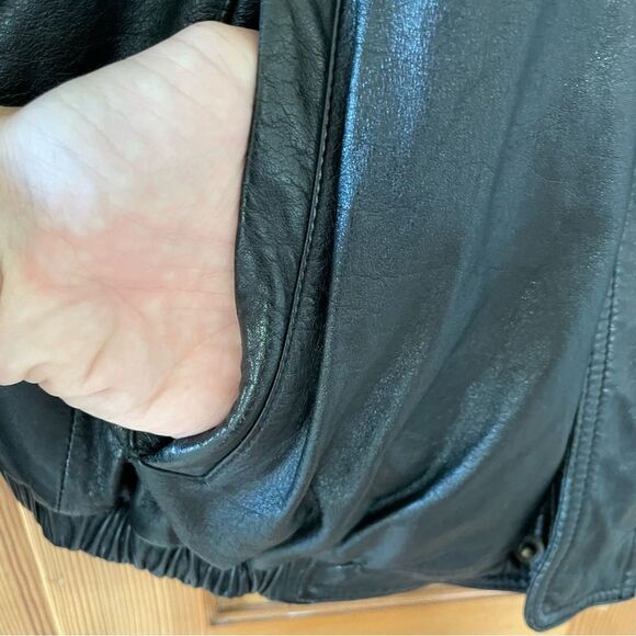 Port Authority Men’s Dark Brown Leather Bomber Jacket Size L with Java Logo - Picture 5 of 12